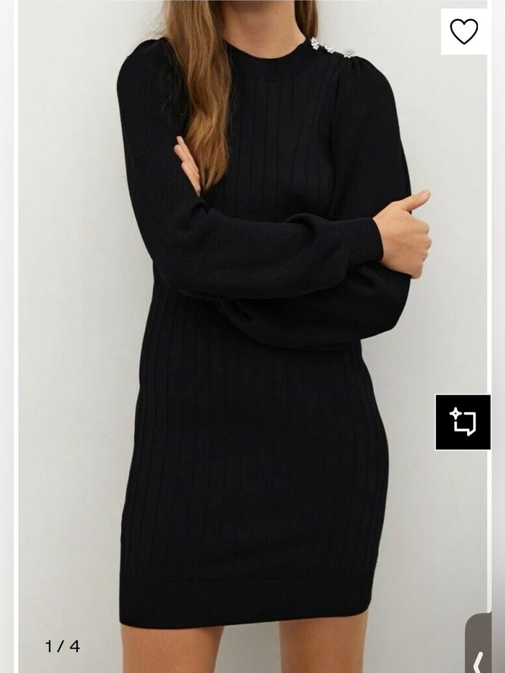 NWNT Mango - Black Long Sleeve Ribbed Mini Dress - Picture 2 of 6